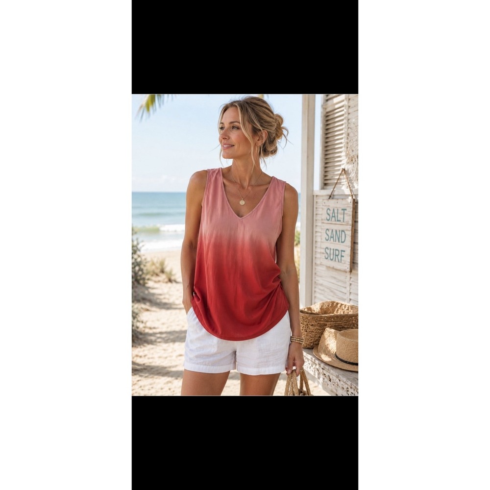 Torrid Women's M/L Red Dip Dye Ombre Challis Tank Top Blouse